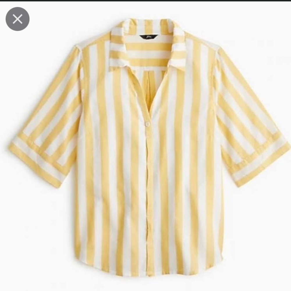 J. Crew Yellow Stripe Short Sleeve Button Down Shirt - Size L